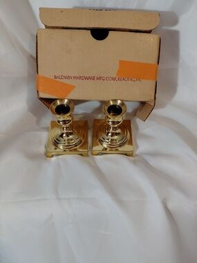 George Polished Gold Brass Candle Holders - Pair